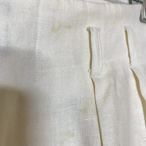 Vintage 100% Linen Pleated Cuffed Trousers 4 Pockets Belt Loops Lined Size 14 - Picture 2 of 16